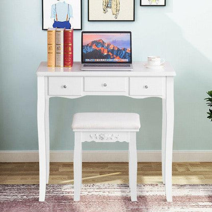 Costway White Vanity Set of Mirror Drawers Storage Box Makeup
