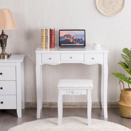 Costway White Vanity Set with Removable Makeup Organizer and Comfortable Cushioned Stools