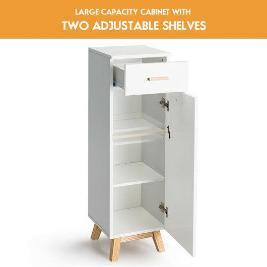Costway White Waterproof Bathroom Cabinet with Adjustable Shelves and Sliding Drawer