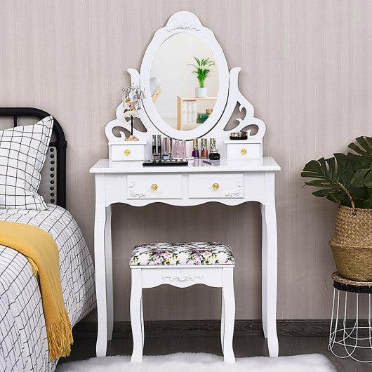 Costway Wood Vanity Dressing Makeup Table Set with Mirror