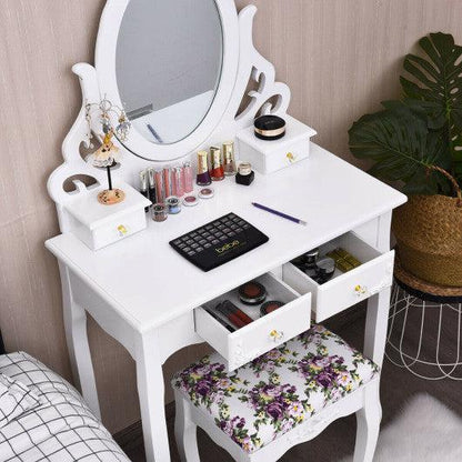 Costway Wood Vanity Dressing Makeup Table Set with Mirror