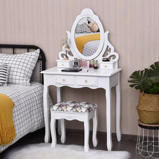 Costway Wood Vanity Dressing Makeup Table Set with Mirror