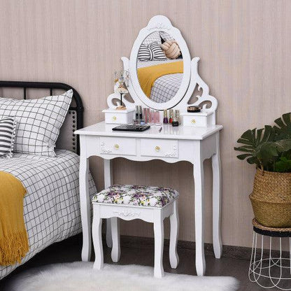Costway Wood Vanity Dressing Makeup Table Set with Mirror