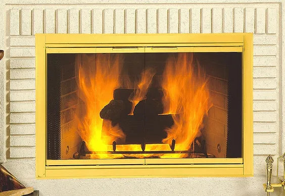 Custom Firescreen Solid Fireview Bi-Fold Glass Fireplace Doors