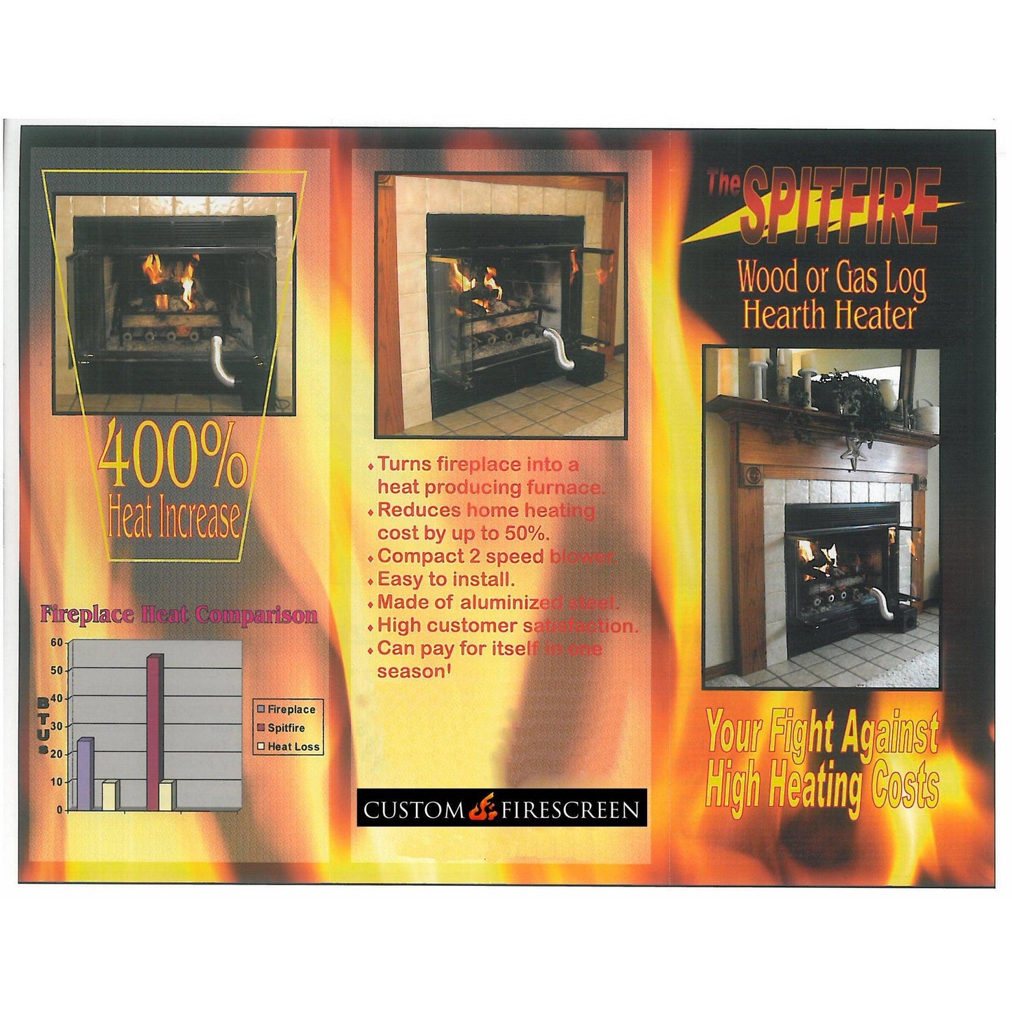 Custom Firescreen Spitfire 6 Tube Fireplace Heater With Blower
