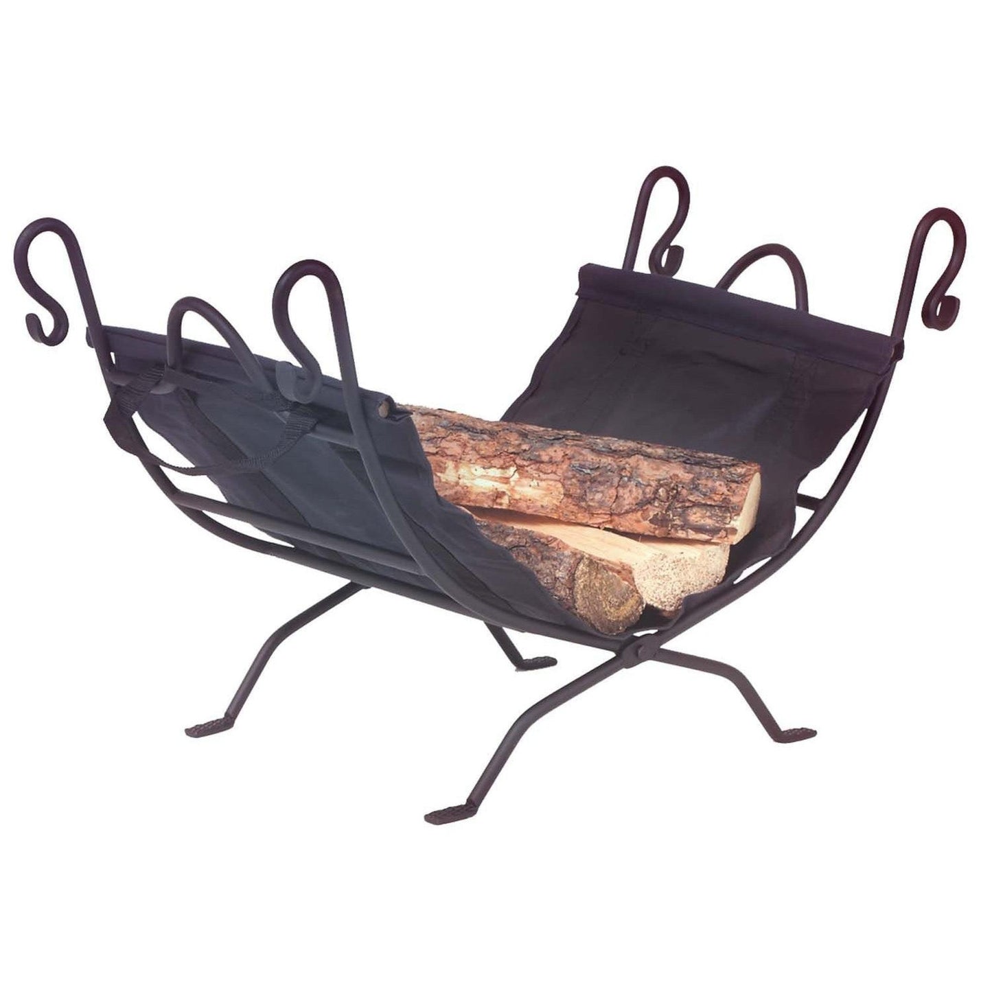 Dagan Industries 14" x 27" Black Wrought Iron Log Holder With Canvas Carrier