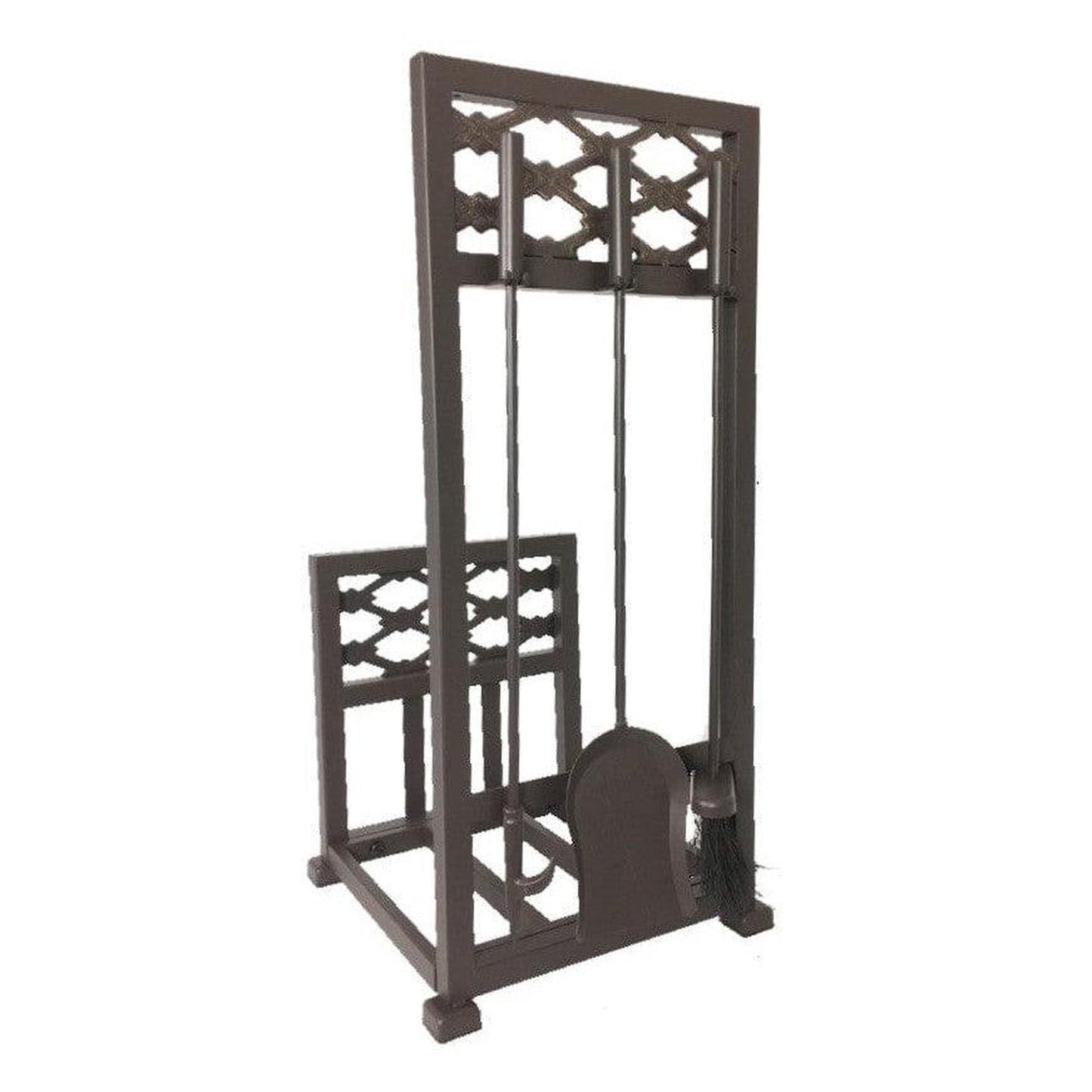 Dagan Industries 15" x 31" Bronze 4-Piece Filigree Design Log Rack With Tools