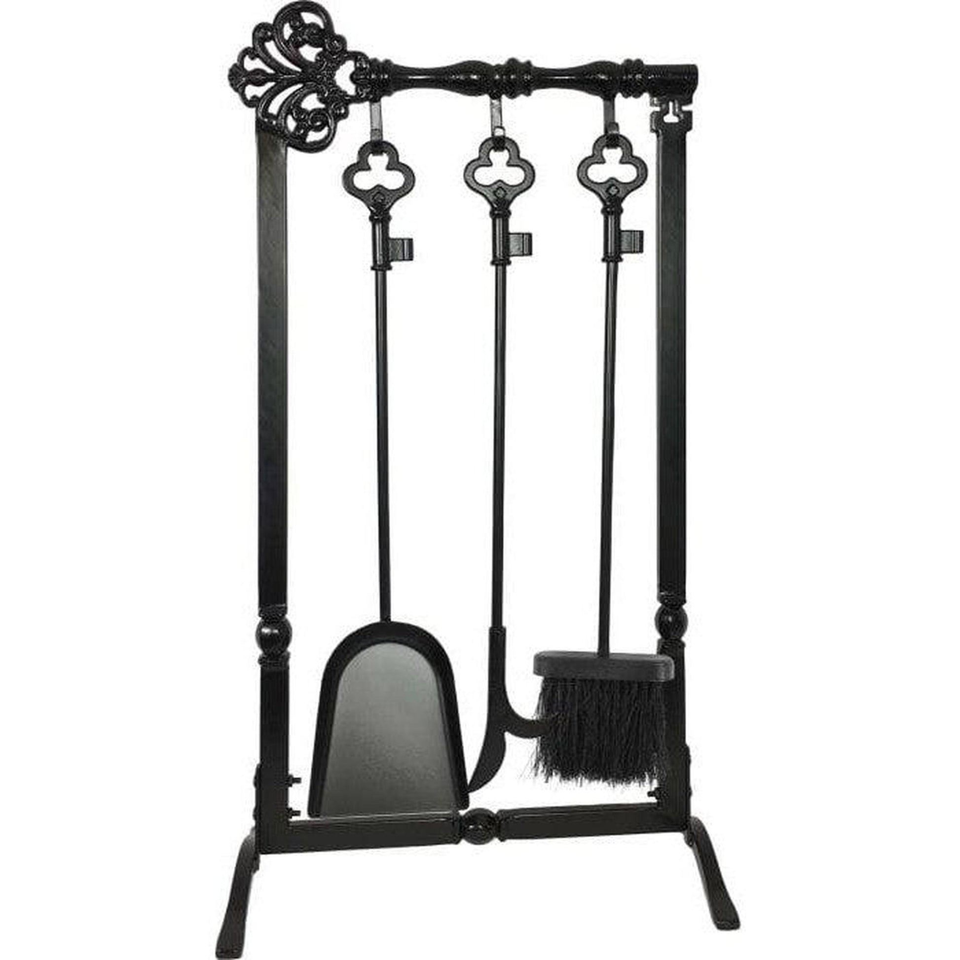 Dagan Industries 16" x 31" Black Cast Iron 4-Piece Key Design Fireset