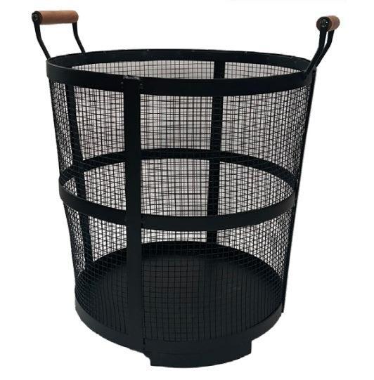 Dagan Industries 21" x 22" Black Steel Log Bucket With Two Wooden Handles and Mesh