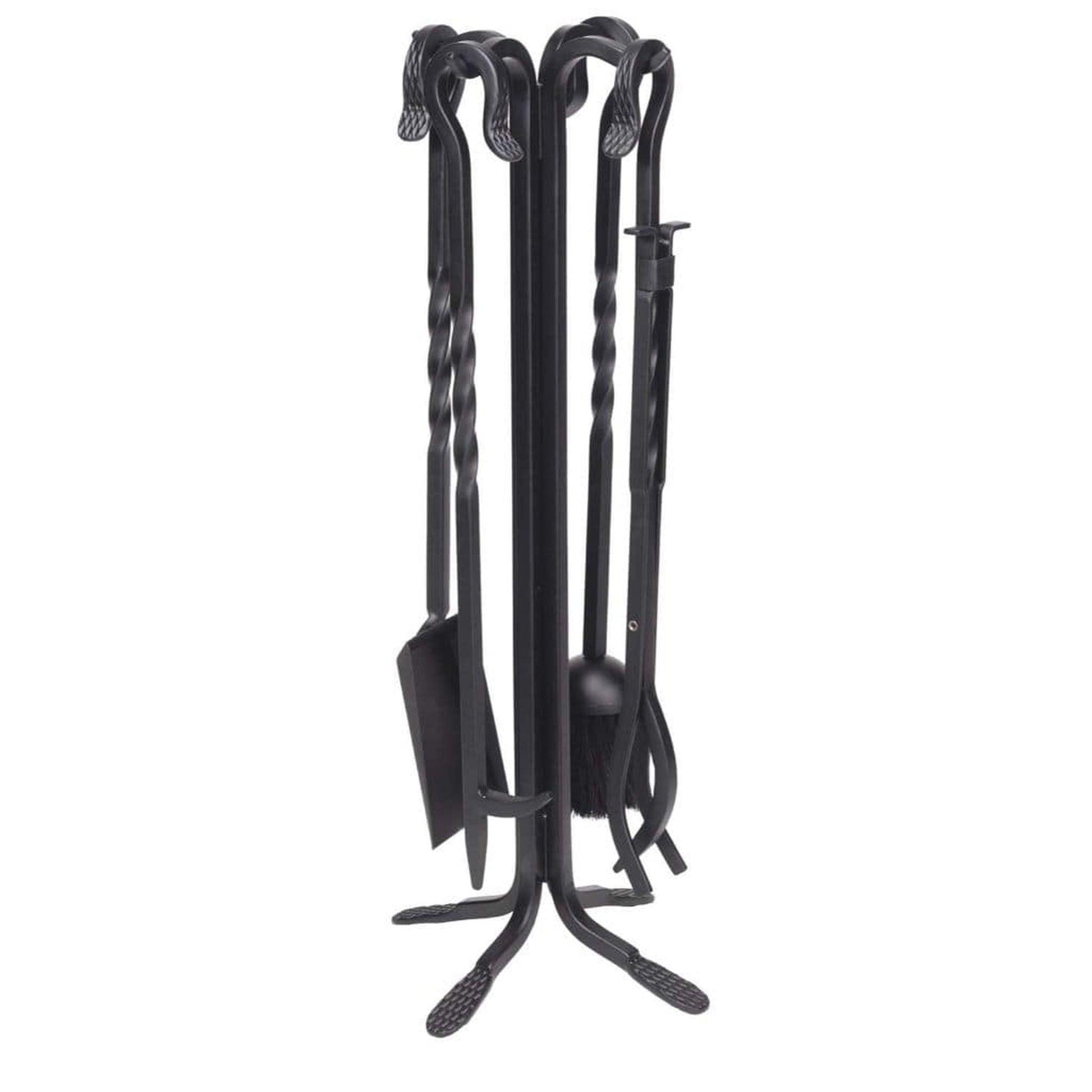 Dagan Industries 30" Black Wrought Iron 5-Piece Fireset With Twist in Rods