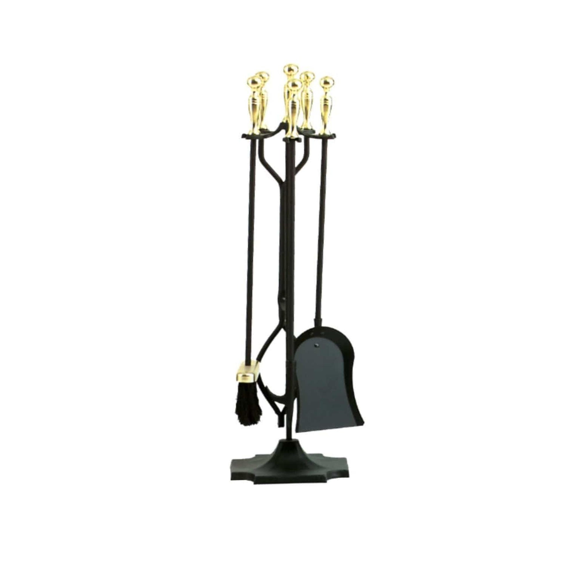 Dagan Industries 30" Polished Brass and Black 5-Piece Fireset