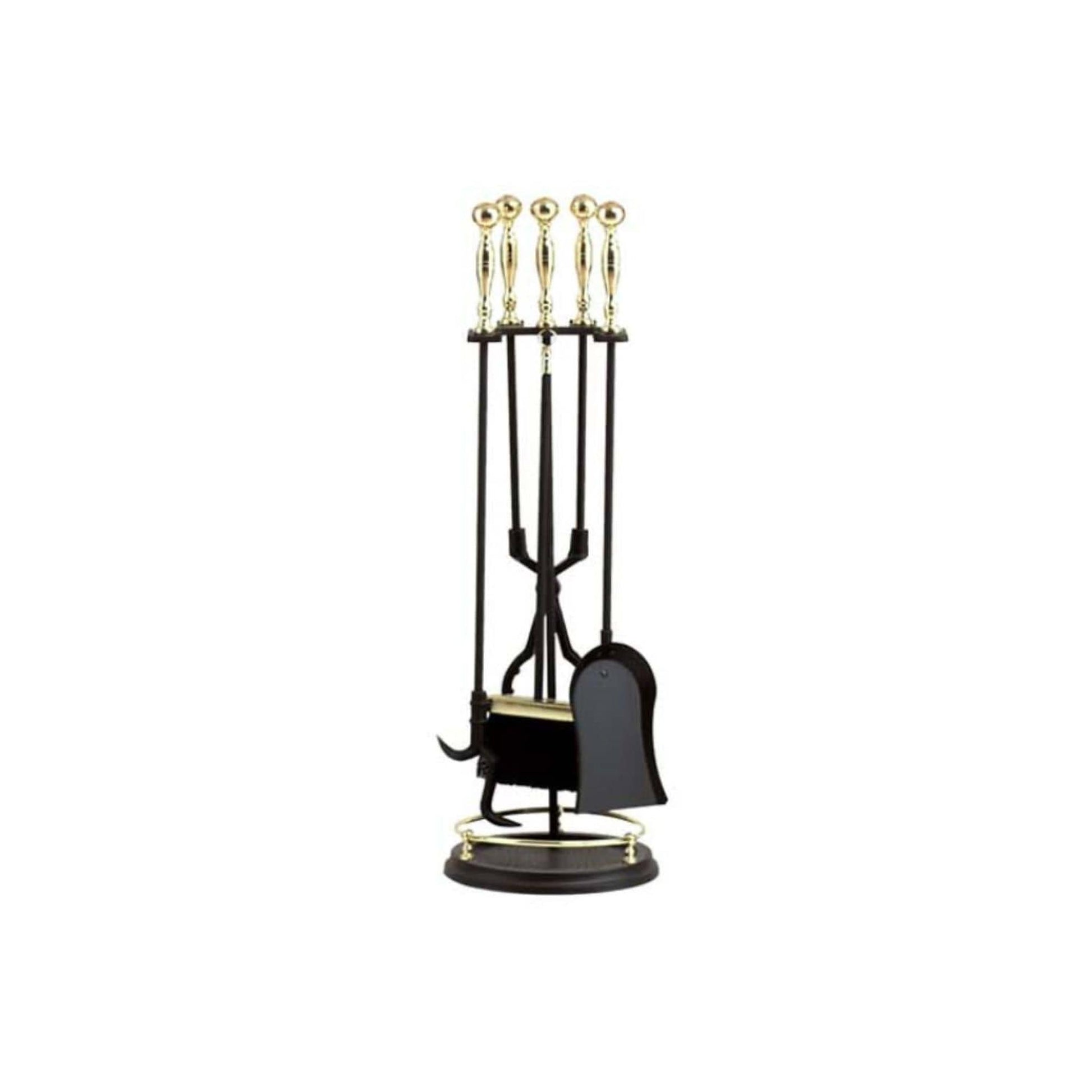 Dagan Industries 31" Polished Brass and Black 5-Piece Fireset With Rail