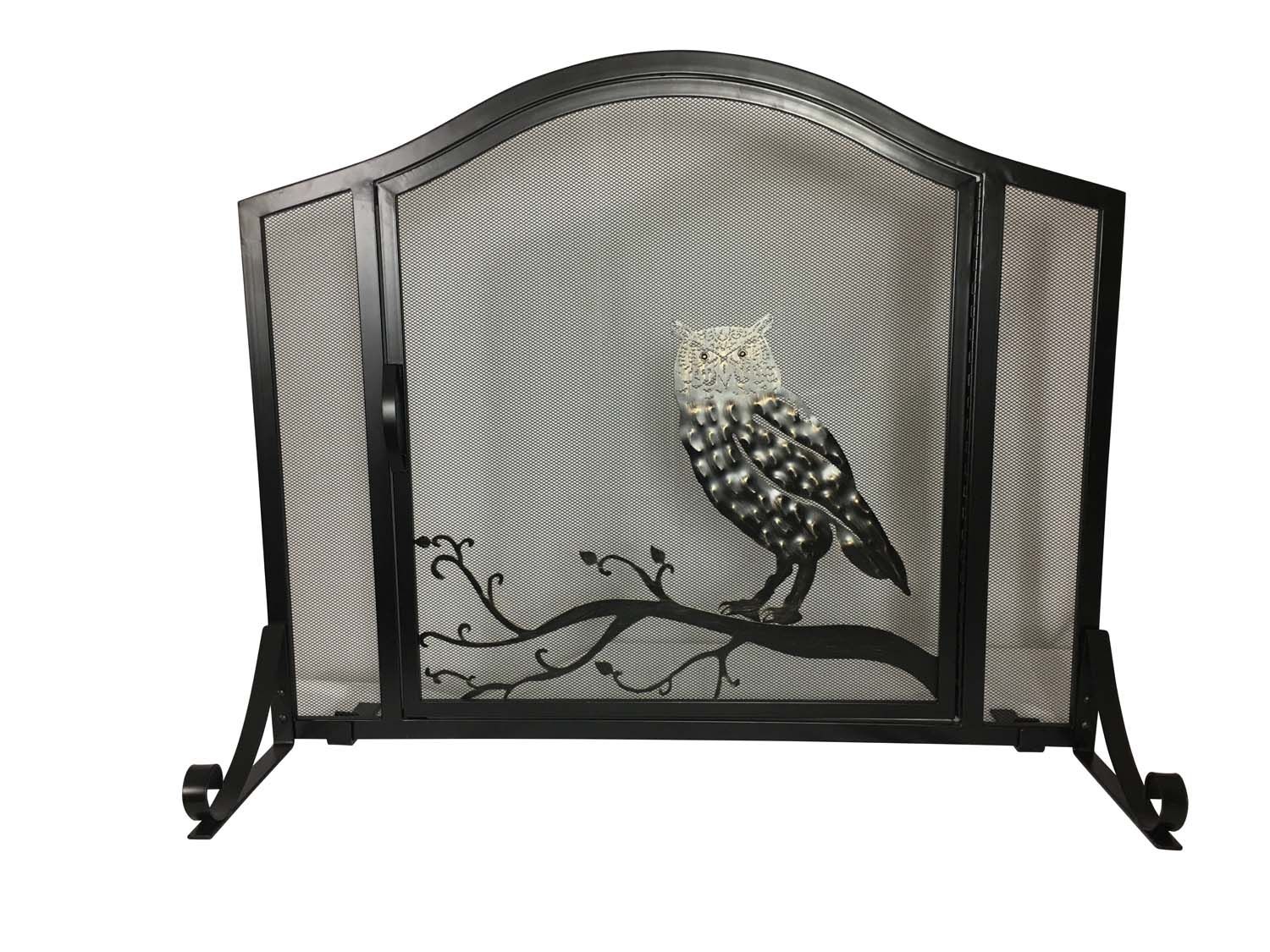 Dagan Industries 38" x 31" Black Wrought Iron Arched With Hand Brushed Bronze Owl Design Fireplace Screen