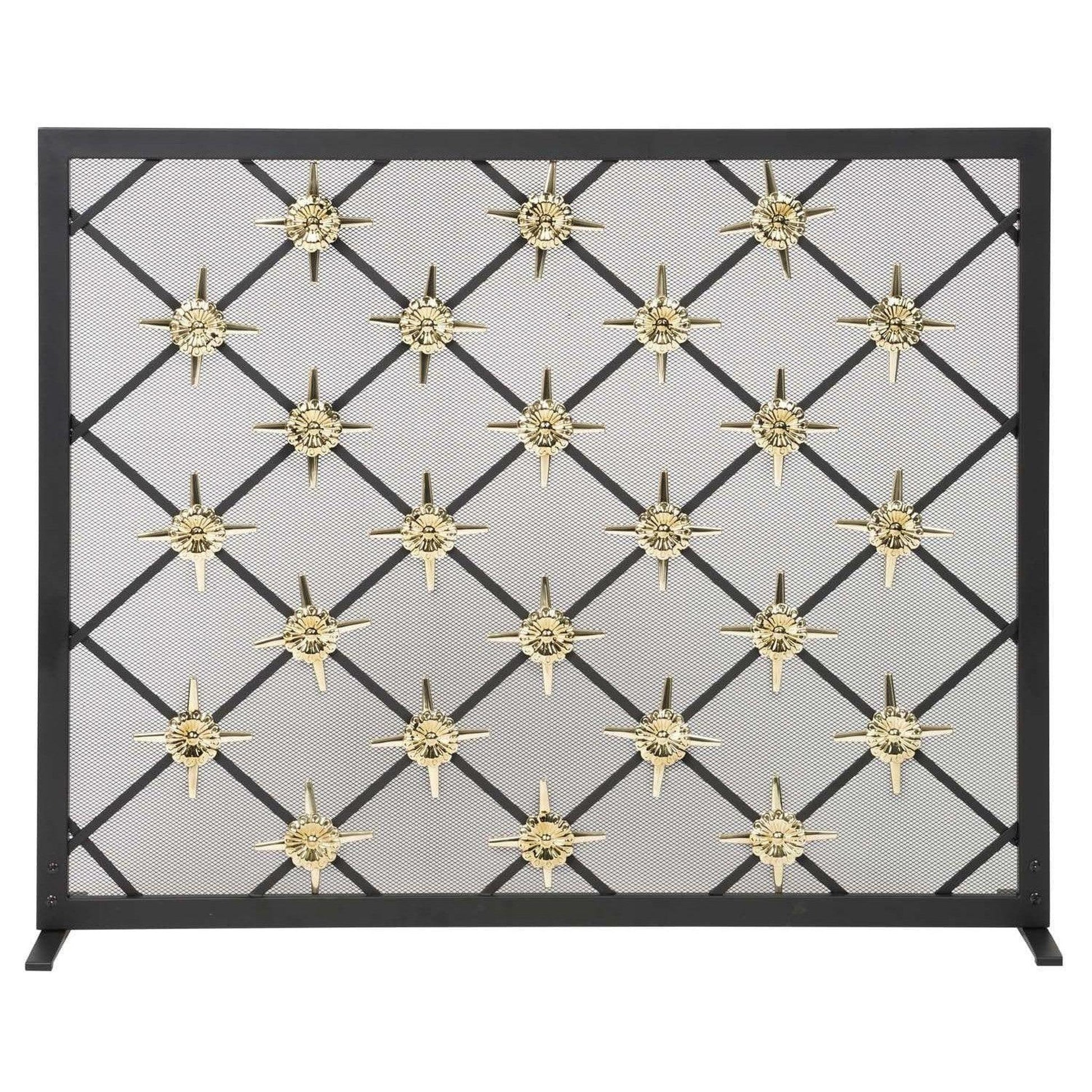 Dagan Industries 39" x 31" Black and Polished Brass Star Design Panel Screen
