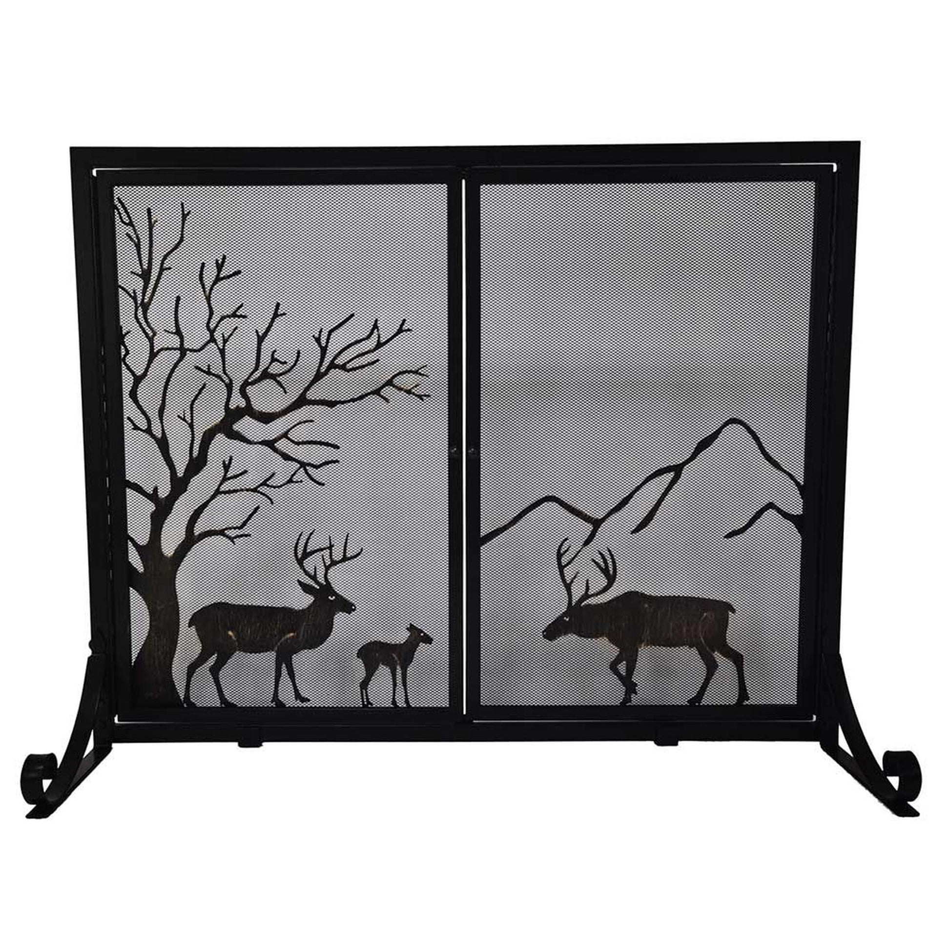 Dagan Industries 40" x 31" Black Wrought Iron and Hand Brushed Bronze Deer Design Panel Screen With Two Rectangular Doors