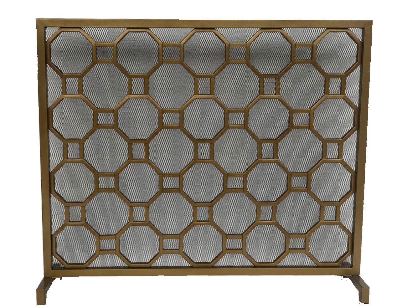 Dagan Industries 40" x 34" Electro Plated Gold Finish Circle Pattern Design Fireplace Screen