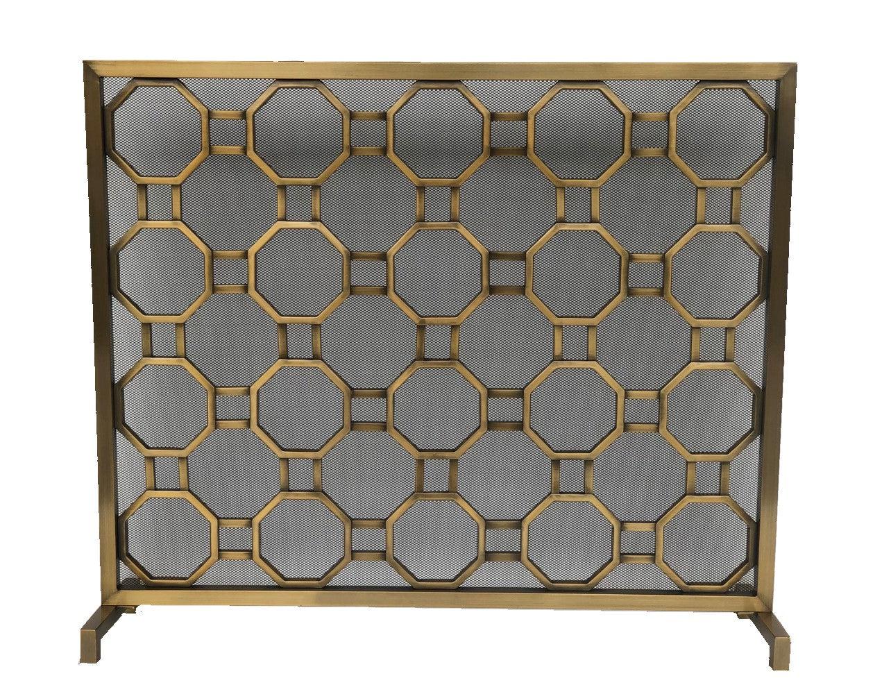 Dagan Industries 40" x 34" Gold Powder Finish Circle Pattern Design Fireplace Screen