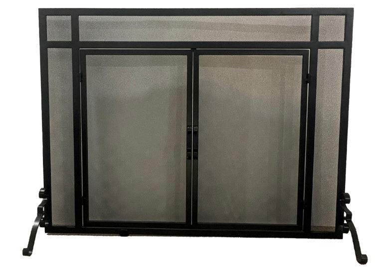 Dagan Industries 44" x 33" Black Wrought Iron Panel Screen With Two Rectangular Doors and Adjustable Legs