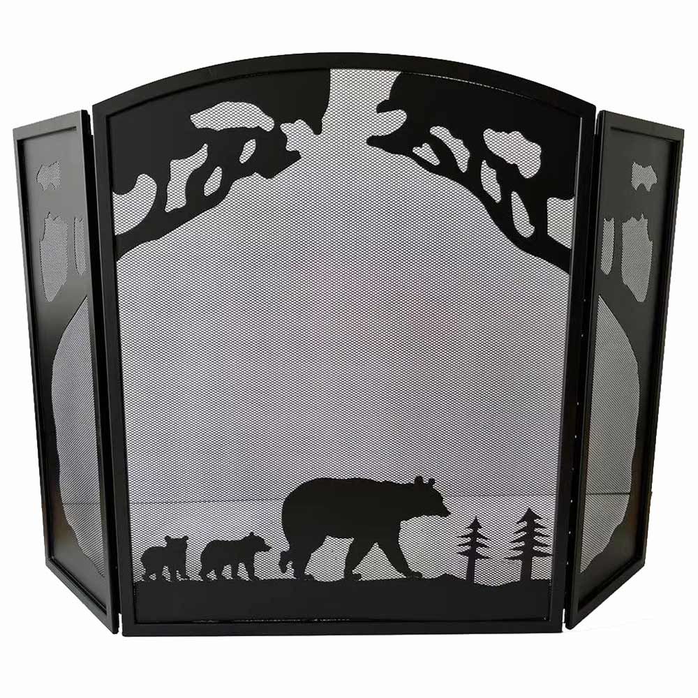 Dagan Industries 50" x 33" Three Fold Black Wrought Iron Arched Bear Design Fireplace Screen