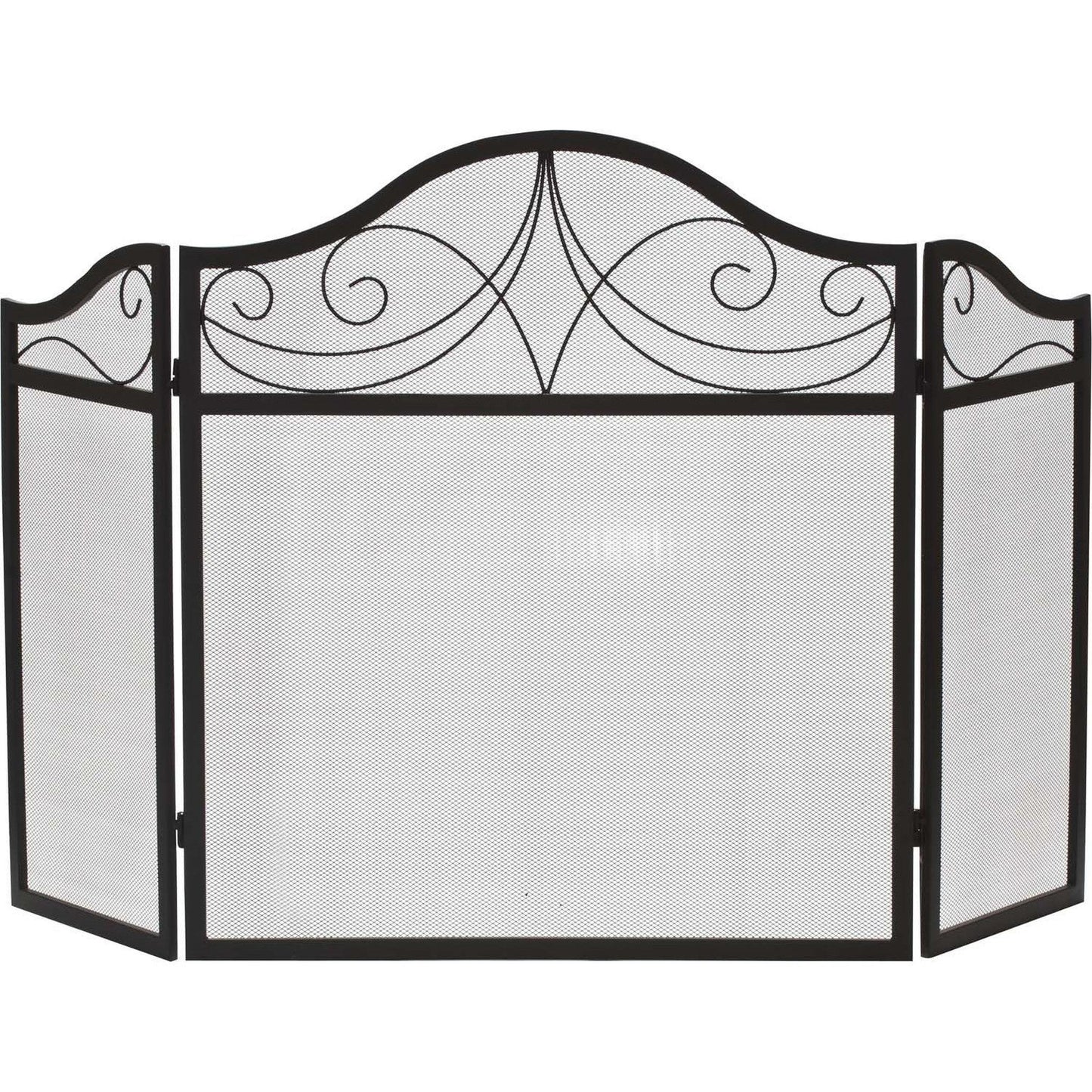 Dagan Industries 52" x 30" Black Wrought Iron Three Fold Scroll Design Arched Panel Screen