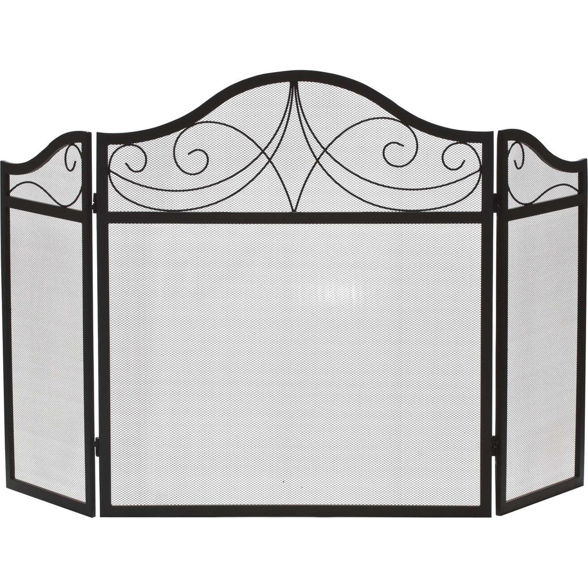 Dagan Industries 52" x 30" Black Wrought Iron Three Fold Scroll Design Arched Panel Screen