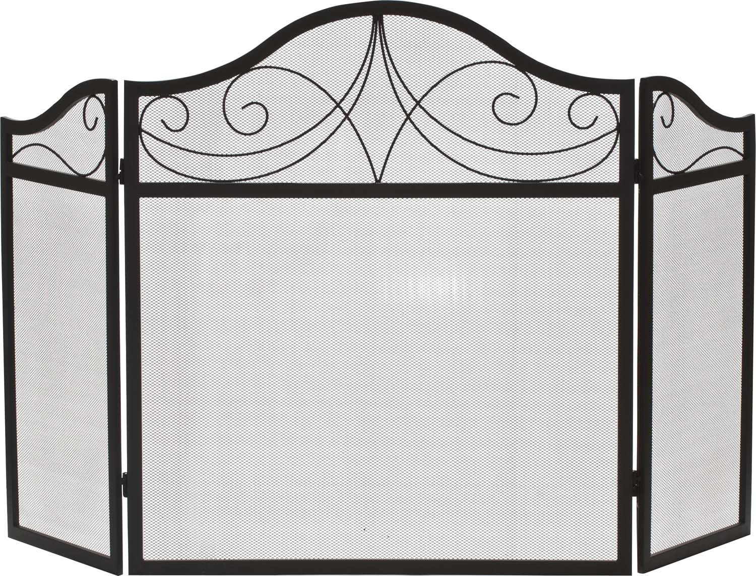 Dagan Industries 52" x 30" Three Fold Black Wrought Iron Arched Fireplace Screen