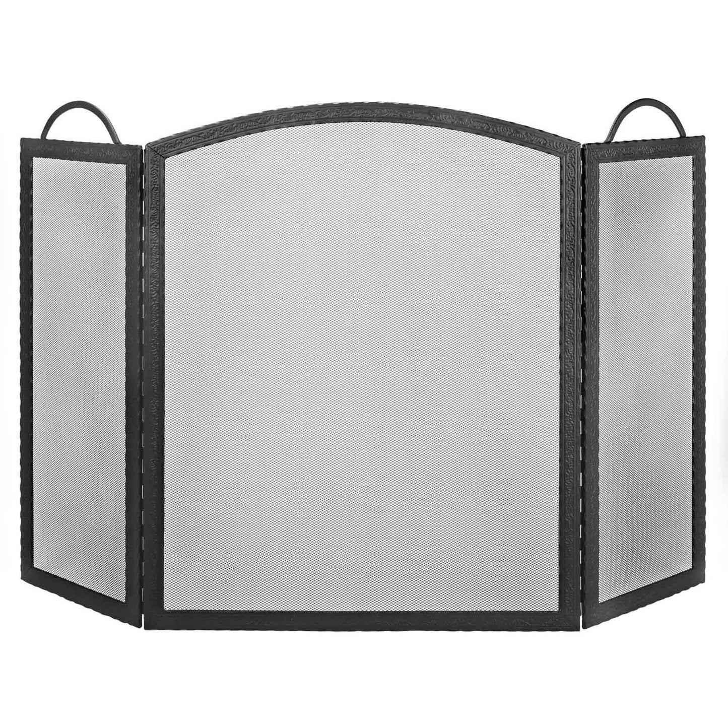 Dagan Industries 52" x 32" Black Wrought Iron Arched Three Fold Iron Embossed Panel Screen