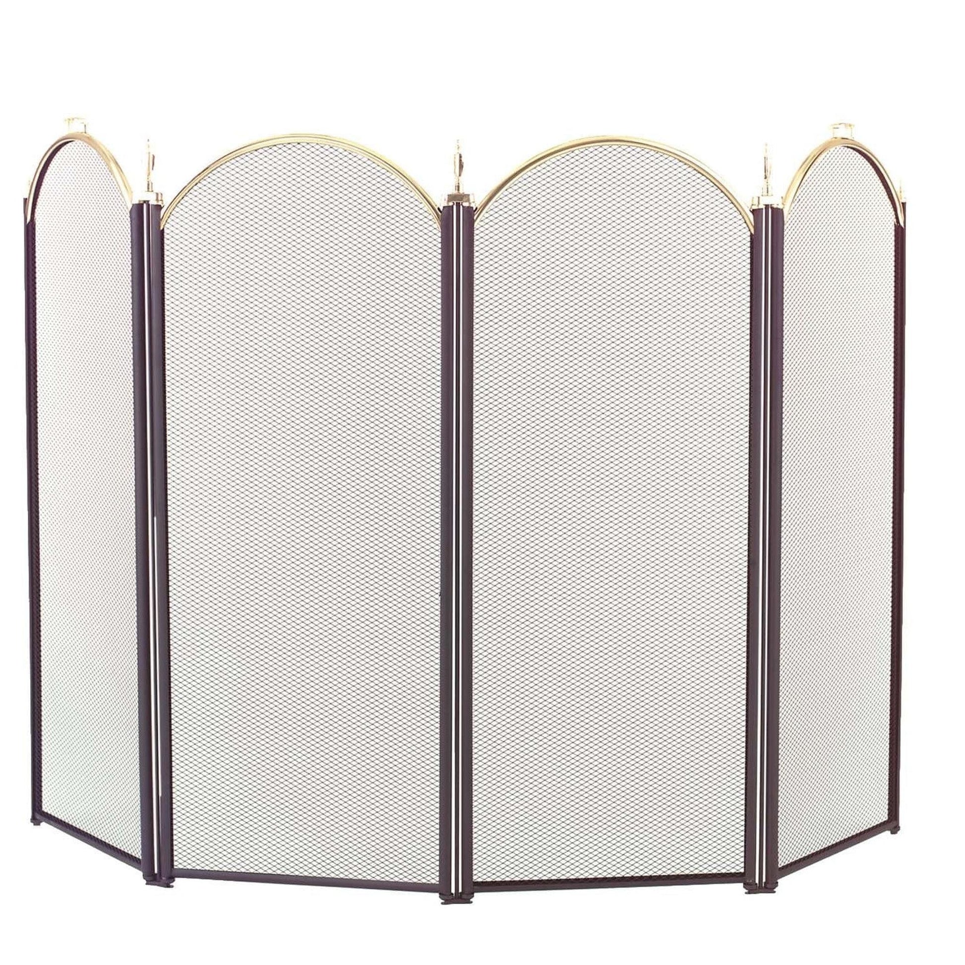 Dagan Industries 52" x 32" Black and Polished Brass Four Fold Arched Panel Screen