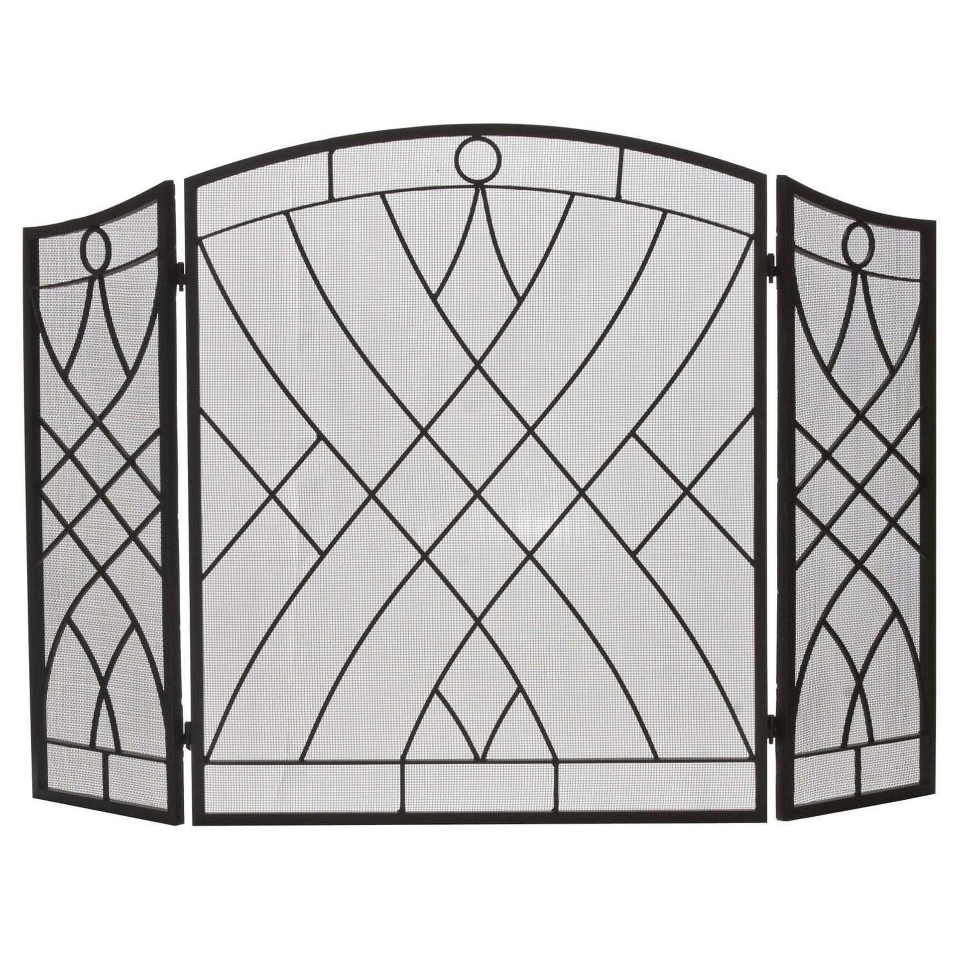 Dagan Industries 52" x 34" Black Wrought Iron Three Fold Weave Design Arched Panel Screen