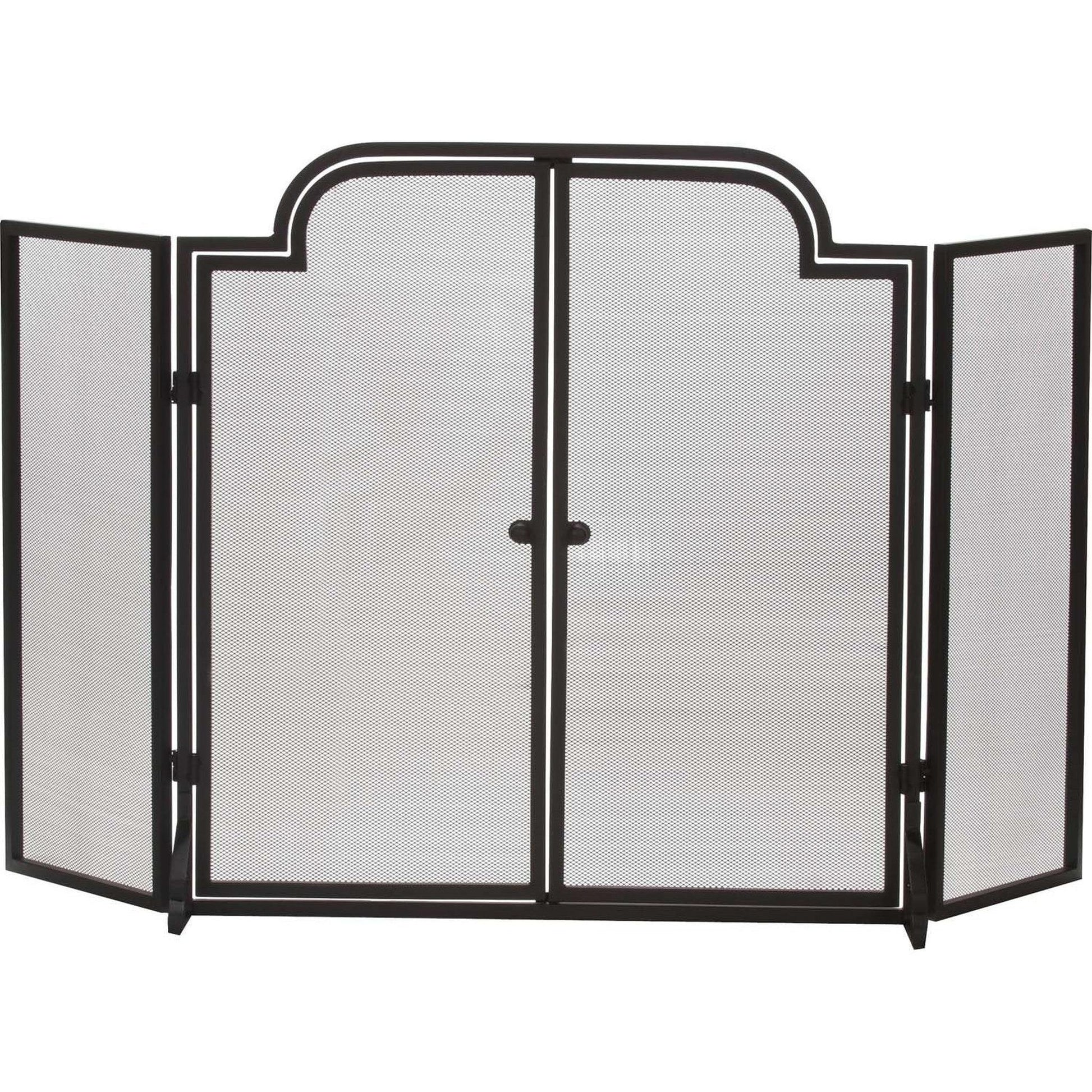 Dagan Industries 55" x 32" Black Wrought Iron Three Fold Panel Screen With Two Arched Doors
