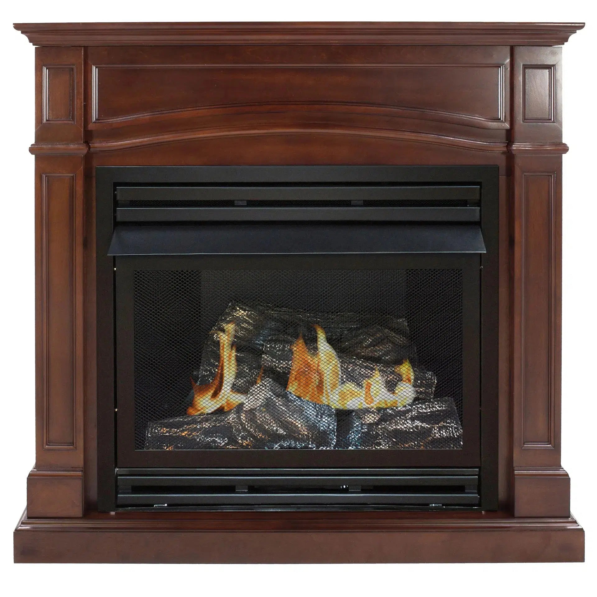 Design Specialties 36" Compact Cherry 20,000 BTU Vent Free Natural Gas Fireplace with Wall Corner Combo