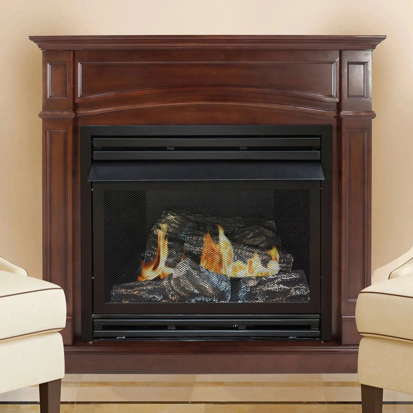 Design Specialties 36" Compact Tobacco 20,000 BTU Vent Free Natural Gas Fireplace with Wall Corner Combo