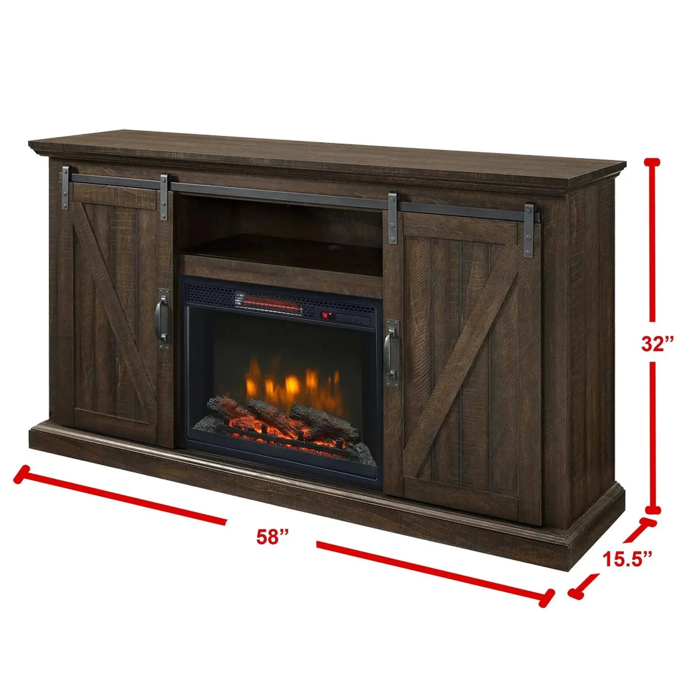 Design Specialties Langdon 58" 58" Rustic Brown Infrared Media Electric Fireplace