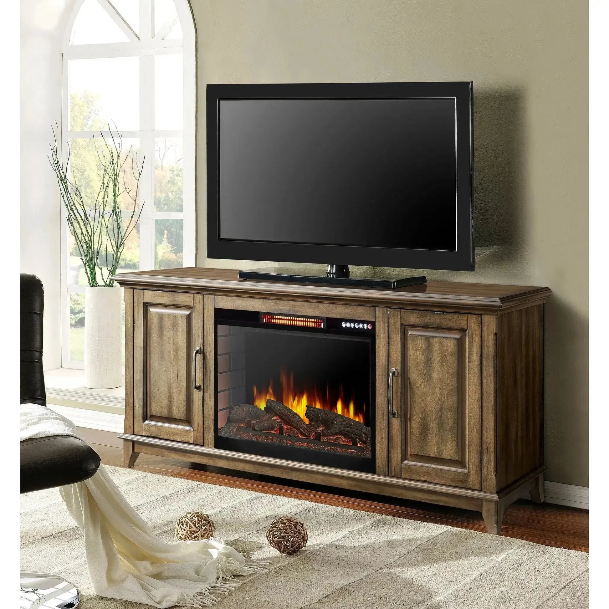 Design Specialties Marcus 60" Antique Pine Electric Fireplace with Bluetooth