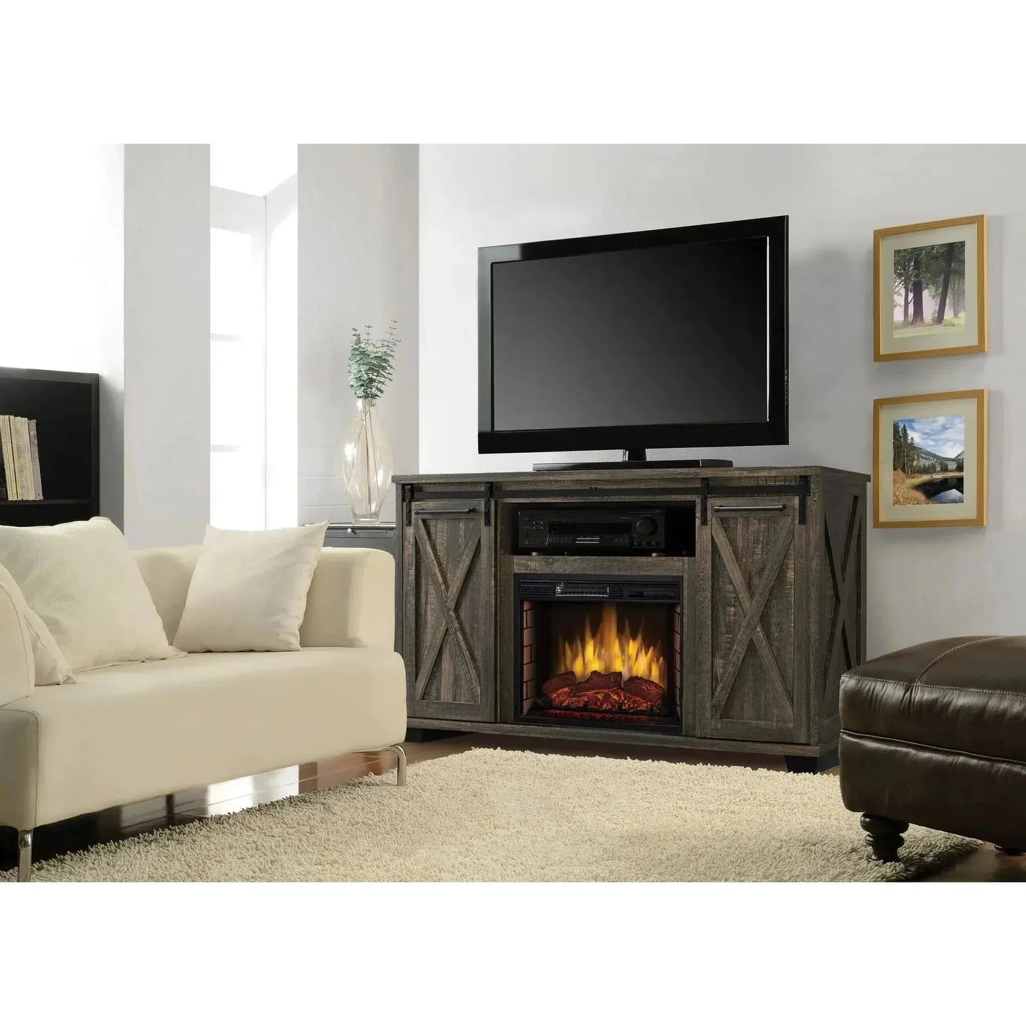 Design Specialties Rivington 58" Barnboard Gray Infrared Media Electric Fireplace