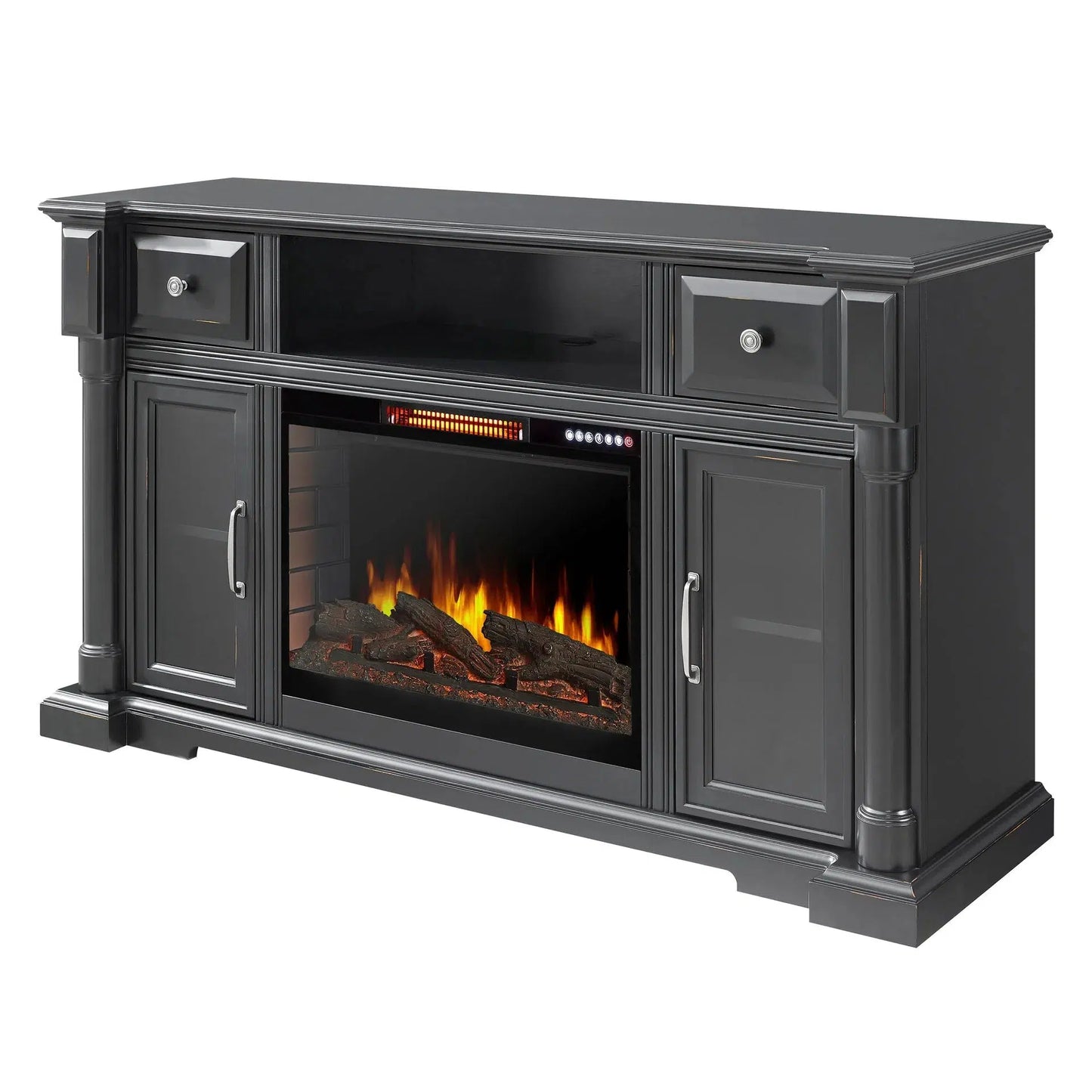 Design Specialties Vermont 60" Aged Black Electric Media Fireplace with Bluetooth