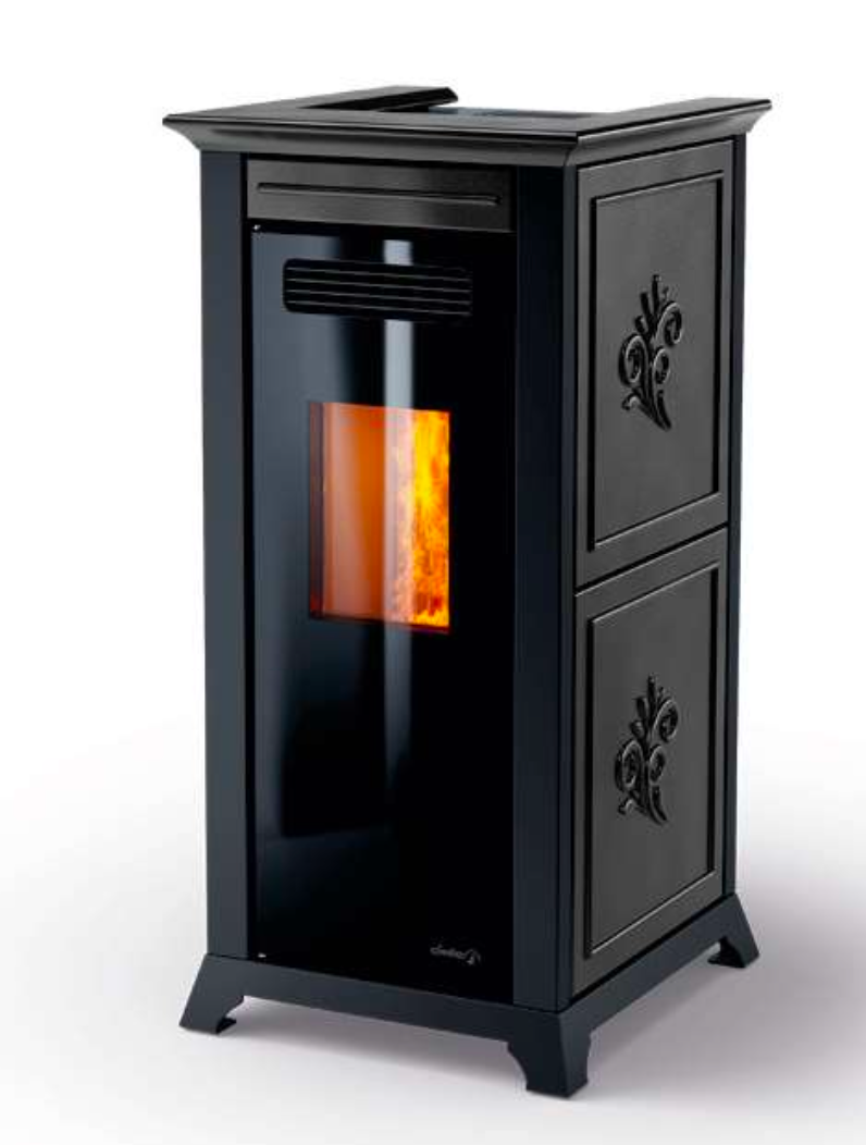 Dielle Ethesia Pellet Stove - Black Ceramic With Black Glass Front