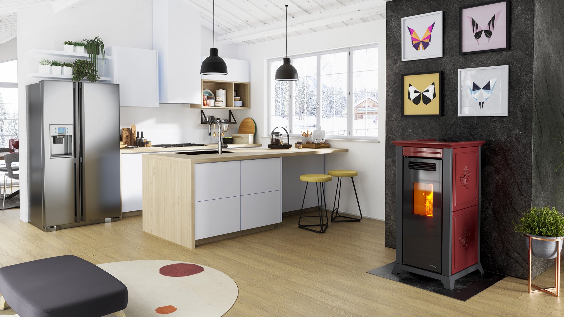 Dielle Ethesia Pellet Stove - Bordeaux Ceramic