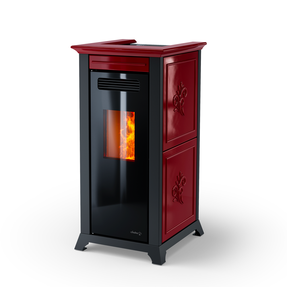 Dielle Ethesia Pellet Stove - Bordeaux Ceramic With Black Glass Front