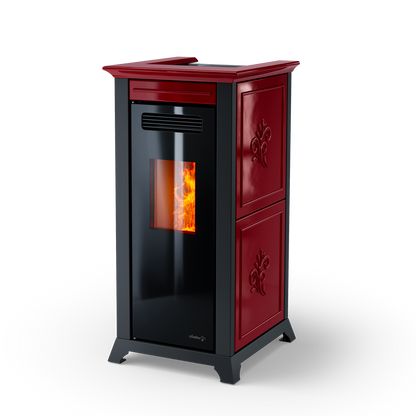 Dielle Ethesia Pellet Stove - Bordeaux Ceramic With Black Glass Front