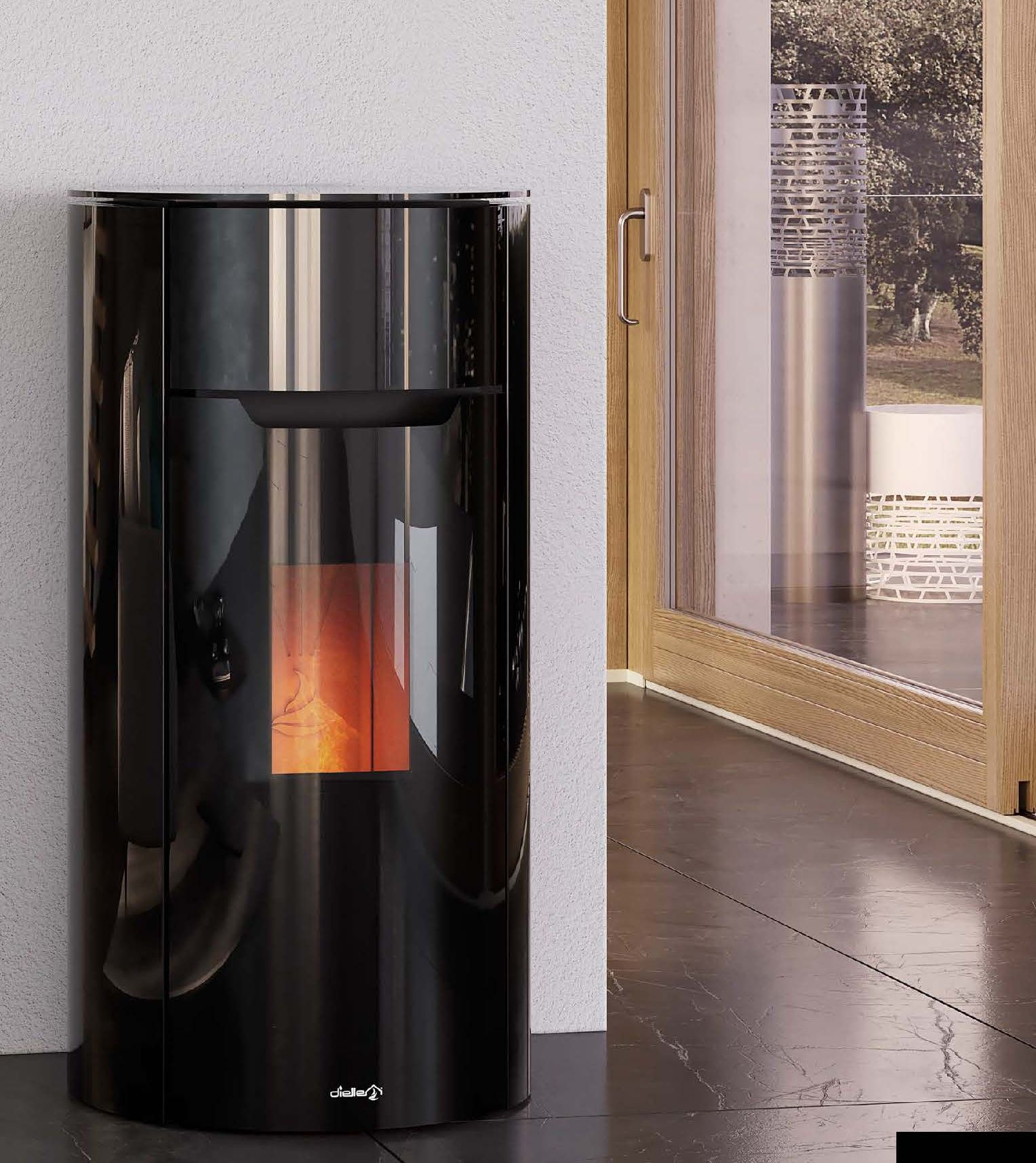 Dielle Round 70 Pellet Stove - Magic Black Glass