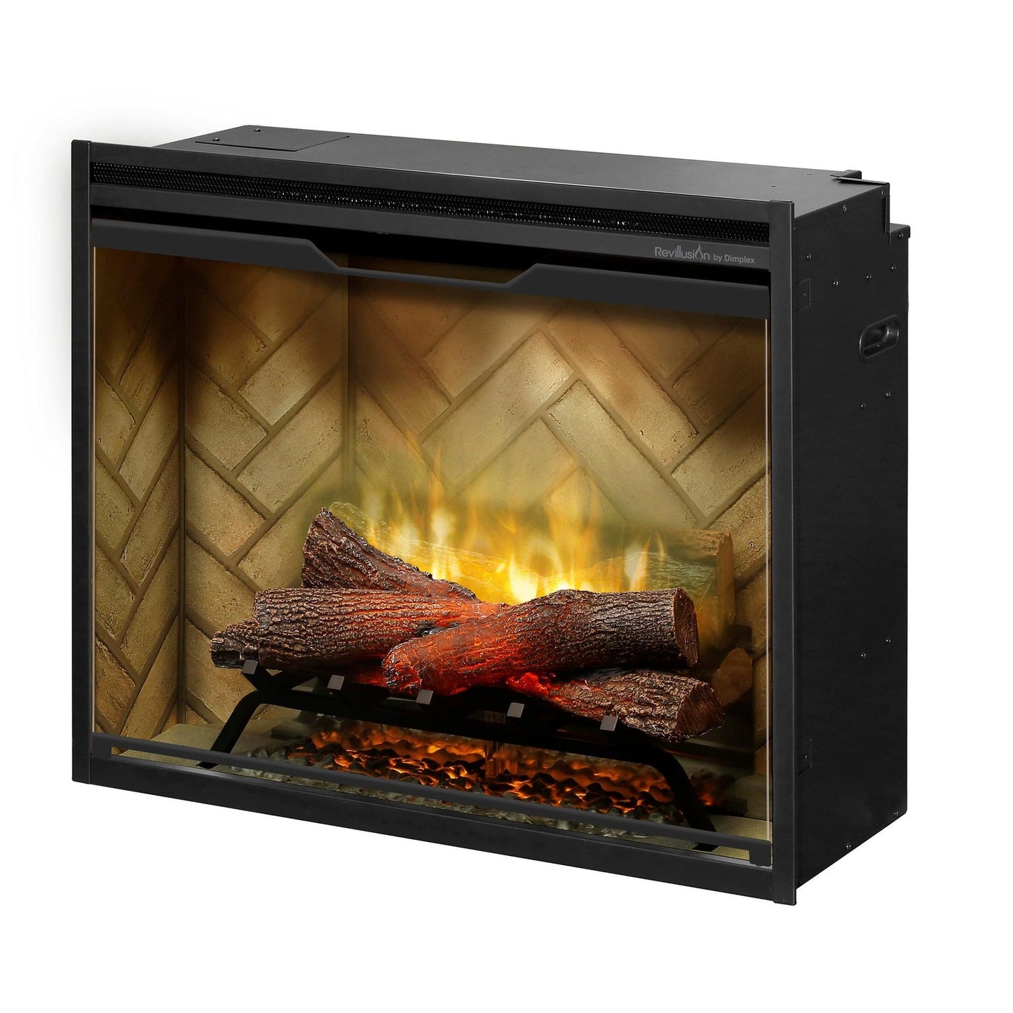 Dimplex Revillusion 30" Herringbone Brick Built-in Electric Firebox With Glass Pane and Plug Kit