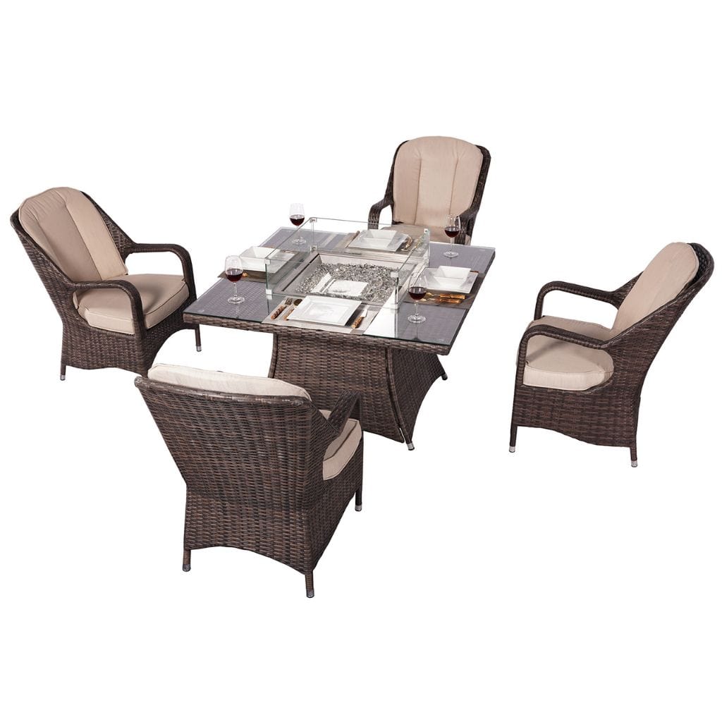 Direct Wicker 4 Seat Square Gas Fire Pit Dining Table With Eton Chair