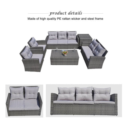 Direct Wicker 6-Piece Gray Rattan Conversation Set with Cushions and Storage Function Tables