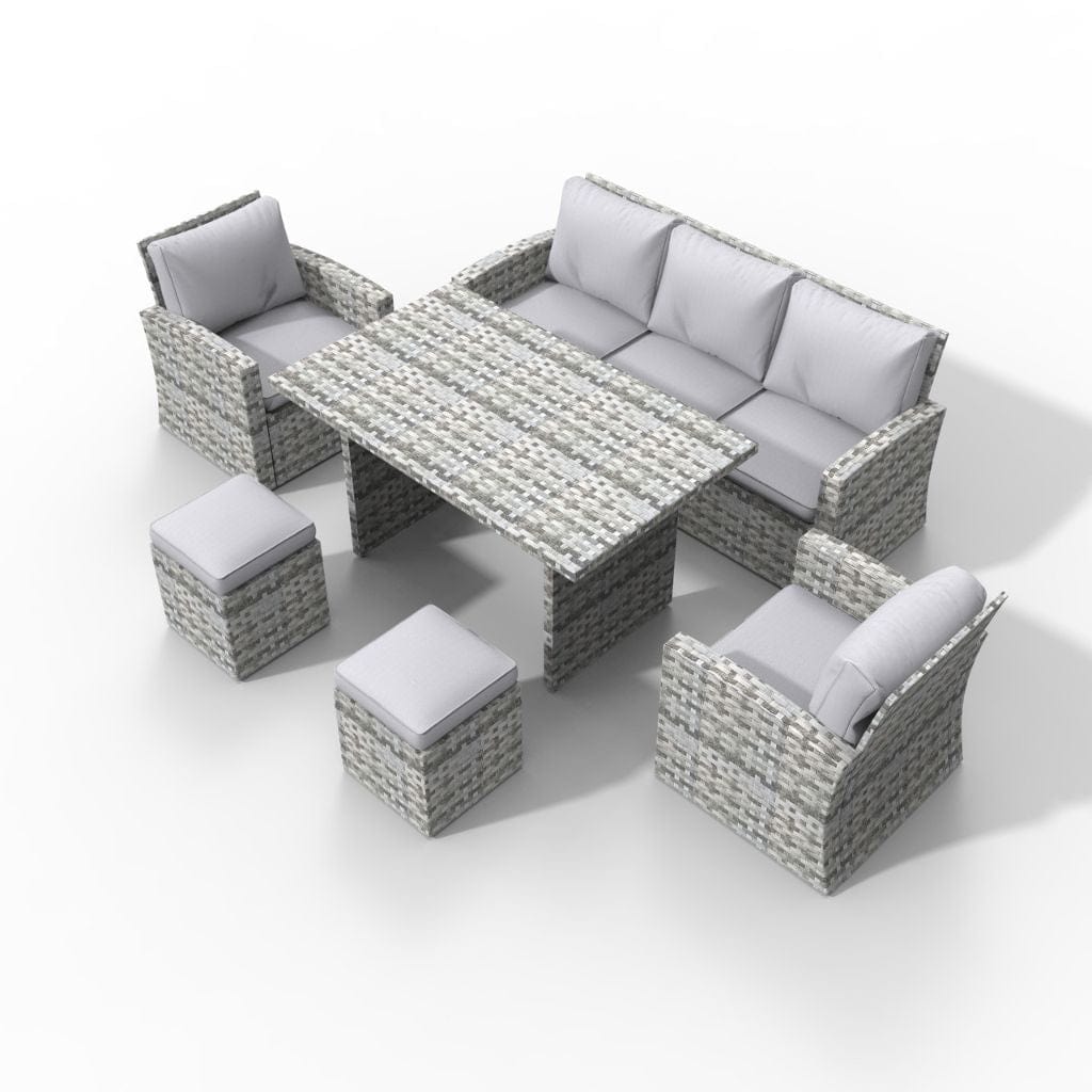 Direct Wicker 6-Piece Patio Gray Rattan Wicker Conversational/Dining Sofa Set with Two Ottomans and Gray Cushions