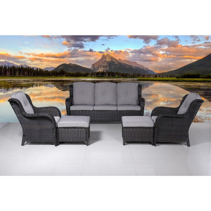Direct Wicker Brown 5-Piece Wicker Patio Conversation Seating Set with Gray Cushions (Daybed Options)