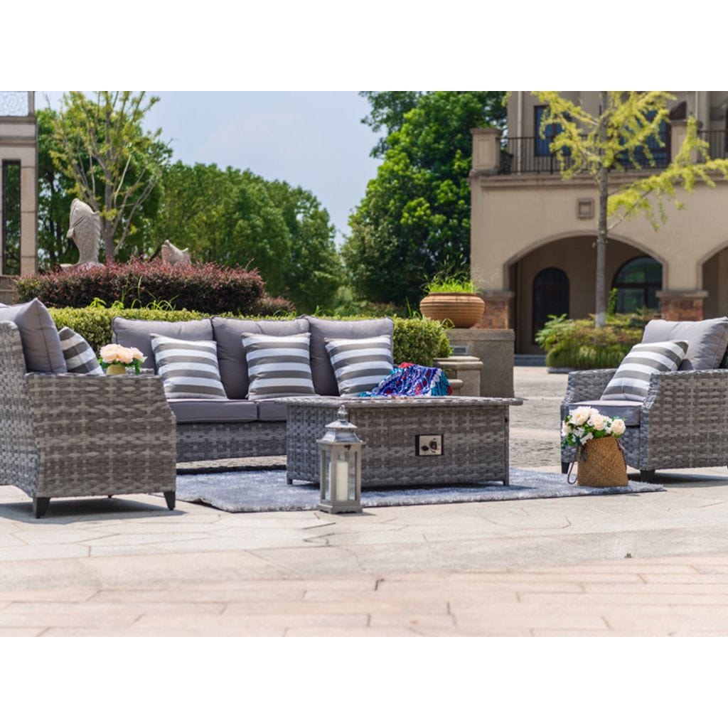 Direct Wicker Convention Sofa Set With Fire Pit Coffee Table (Single Items Included)