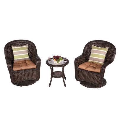 Direct Wicker Dark Brown 3-Piece/6-Piece Wicker Patio Bistro Set with Round Coffee Table and Swivel Chairs