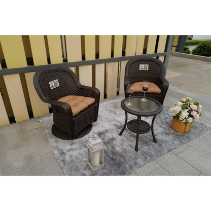 Direct Wicker Dark Brown 3-Piece/6-Piece Wicker Patio Bistro Set with Round Coffee Table and Swivel Chairs