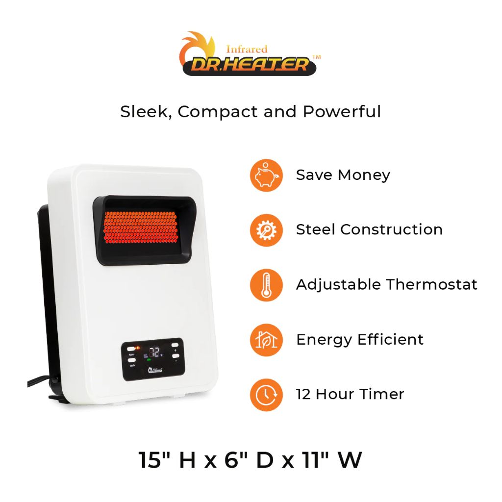 Dr. Infrared Heater 11" HeatStyle 2-Way Wall Mount or Portable Space Heater